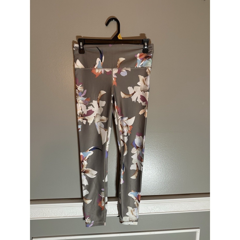 Athleta Womens Floral Print High Rise 7/8 Leggings Taupe‎ Grey Size S